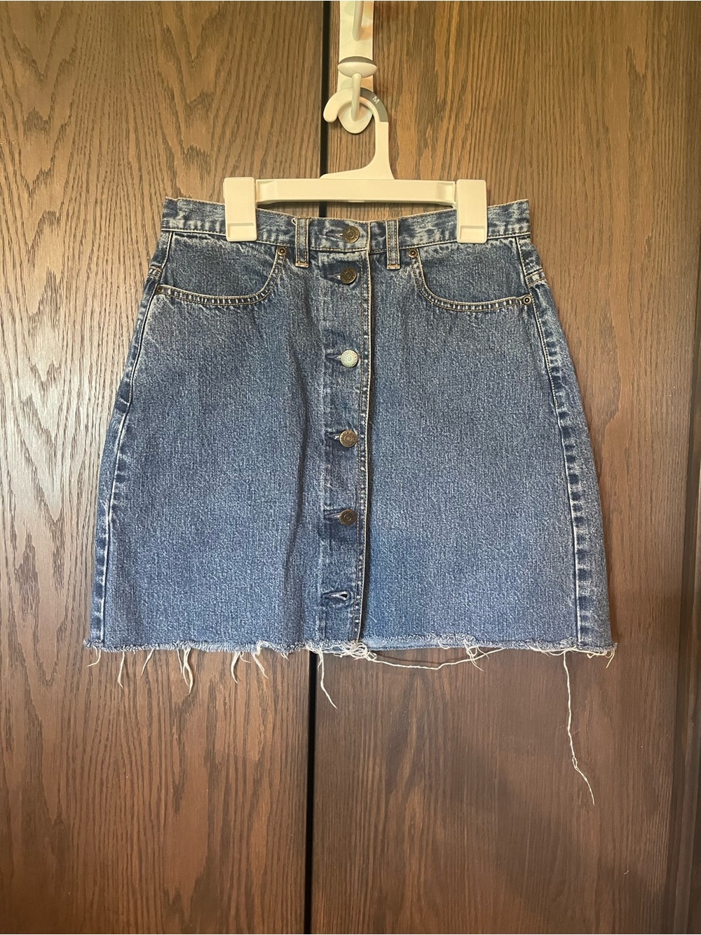 Eddie Bauer Light Blue Button-Front Denim Mini Skirt